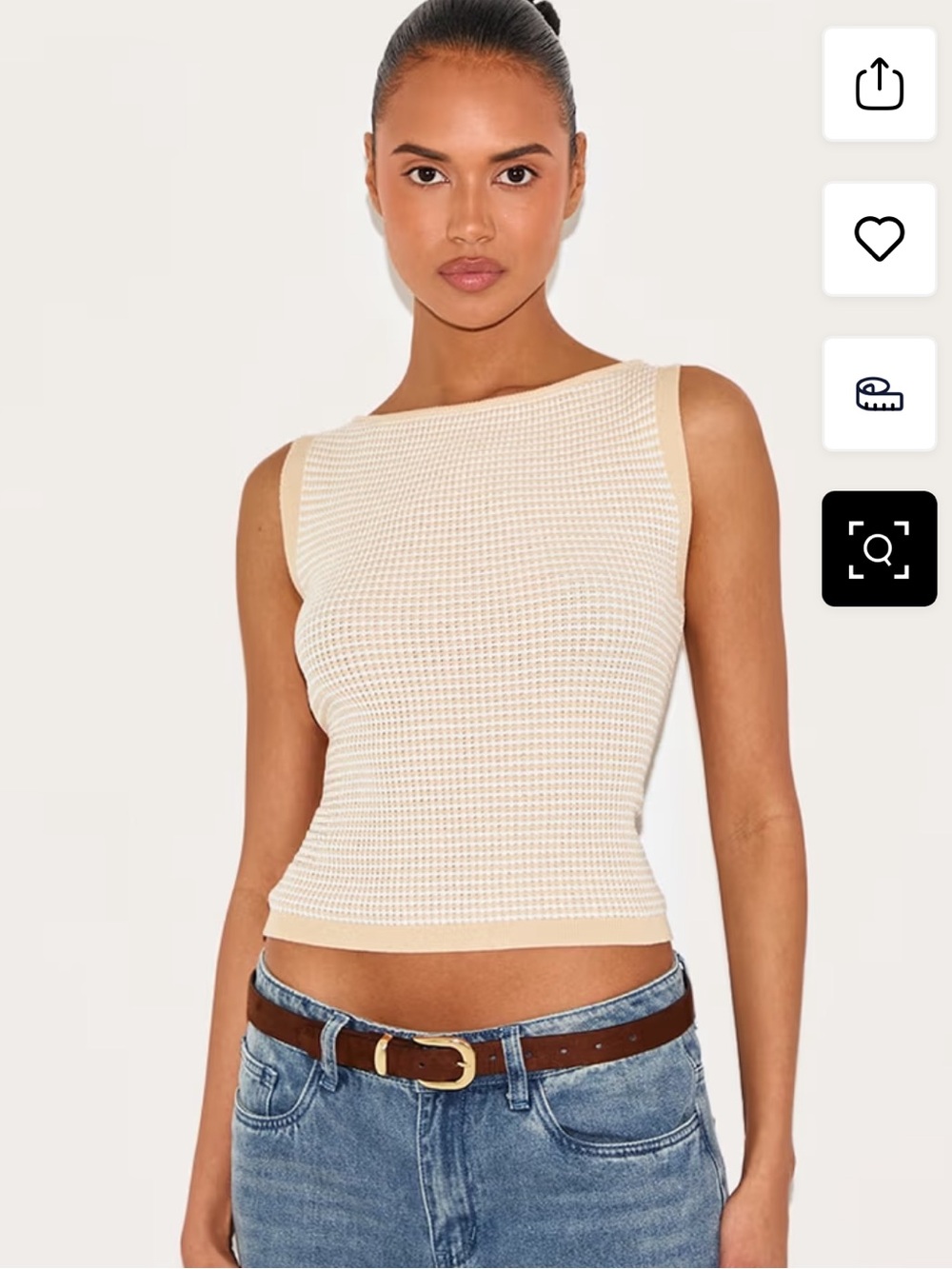 PrettyLittleThing Beige & White Houndstooth Knit Tank Top